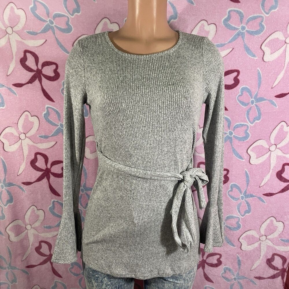 Hello Miz Maternity Grey Belle Sleeve Blouse Size Small Womens